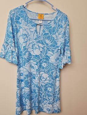 Ruby Rd Sky Blue Floral Keyhole Knee Length Dress Size PM